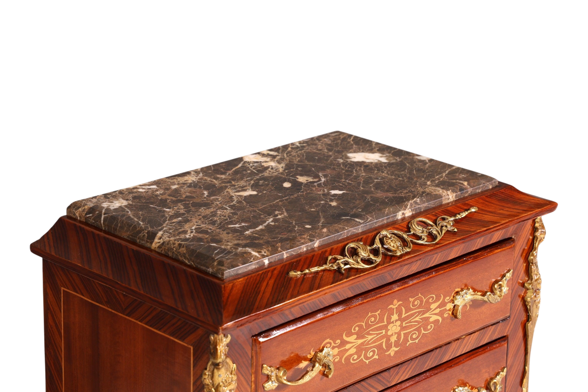 Wunderschönes Barock Stil Louis XV Highboard Marmor Vertiko Intarsien Kommode