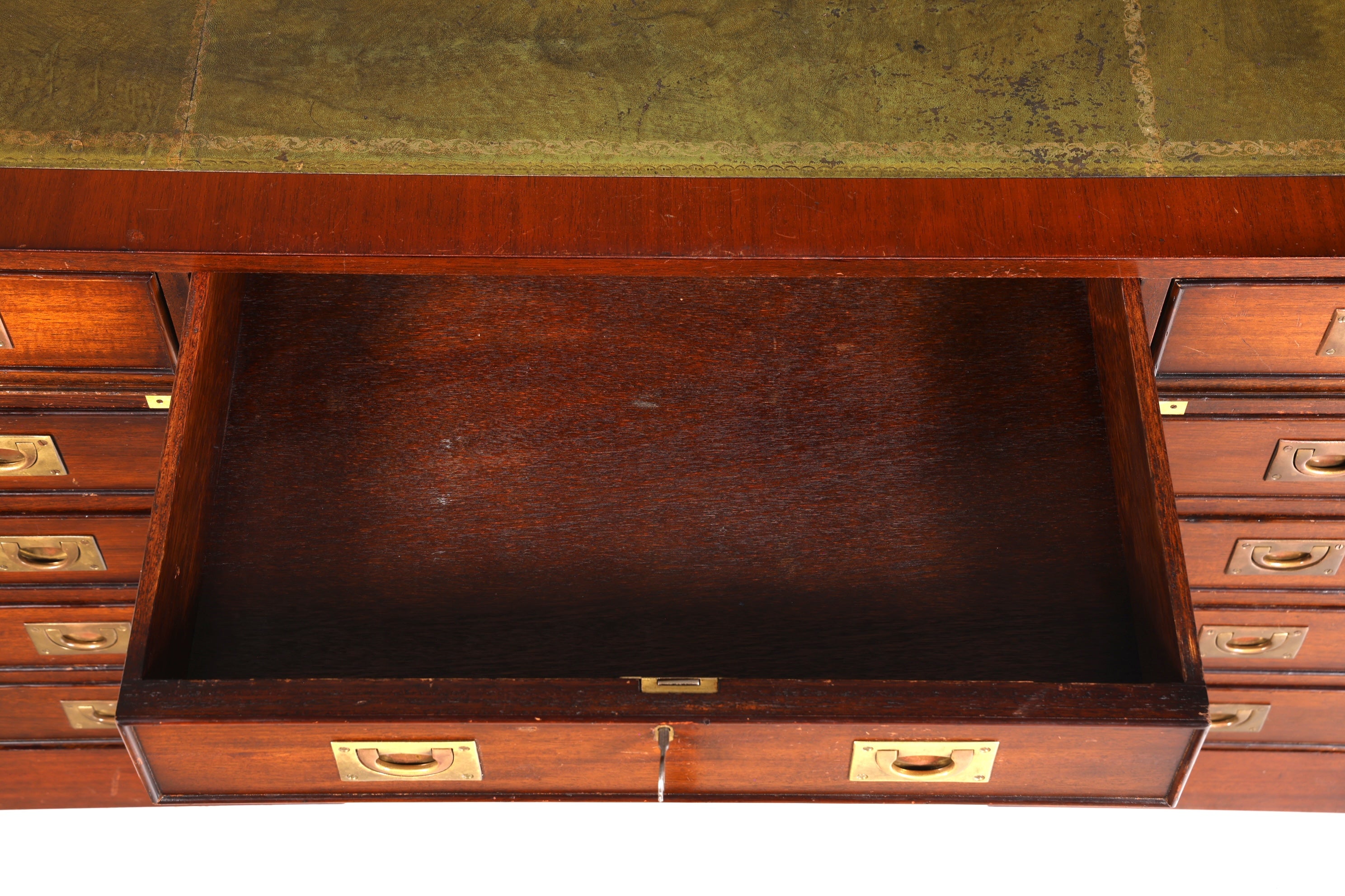 Stilvoller Maritimer Schreibtisch Englischer Military Bürotisch Office Table mit echt Lederauflage