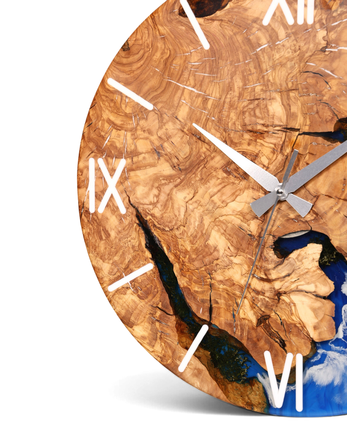 Wunderschöne Handgefertigte Epoxidharz Wanduhr Olivenbaum Uhr Waves Epoxy Analog Uhr