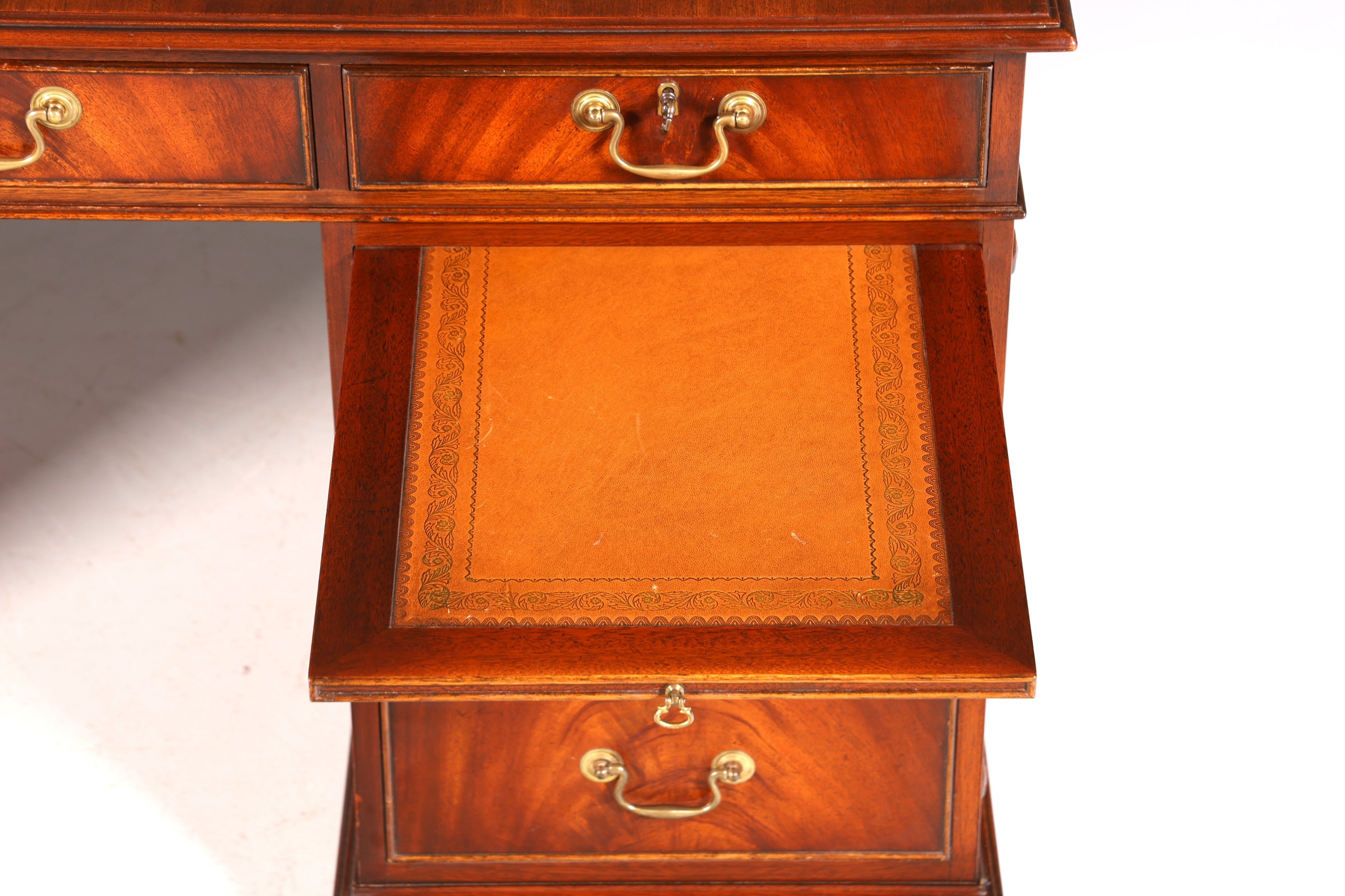 Wunderschöner Englischer Schreibtisch echt Lederauflage Bürotisch Mahagoni Antik Stil Office Desk