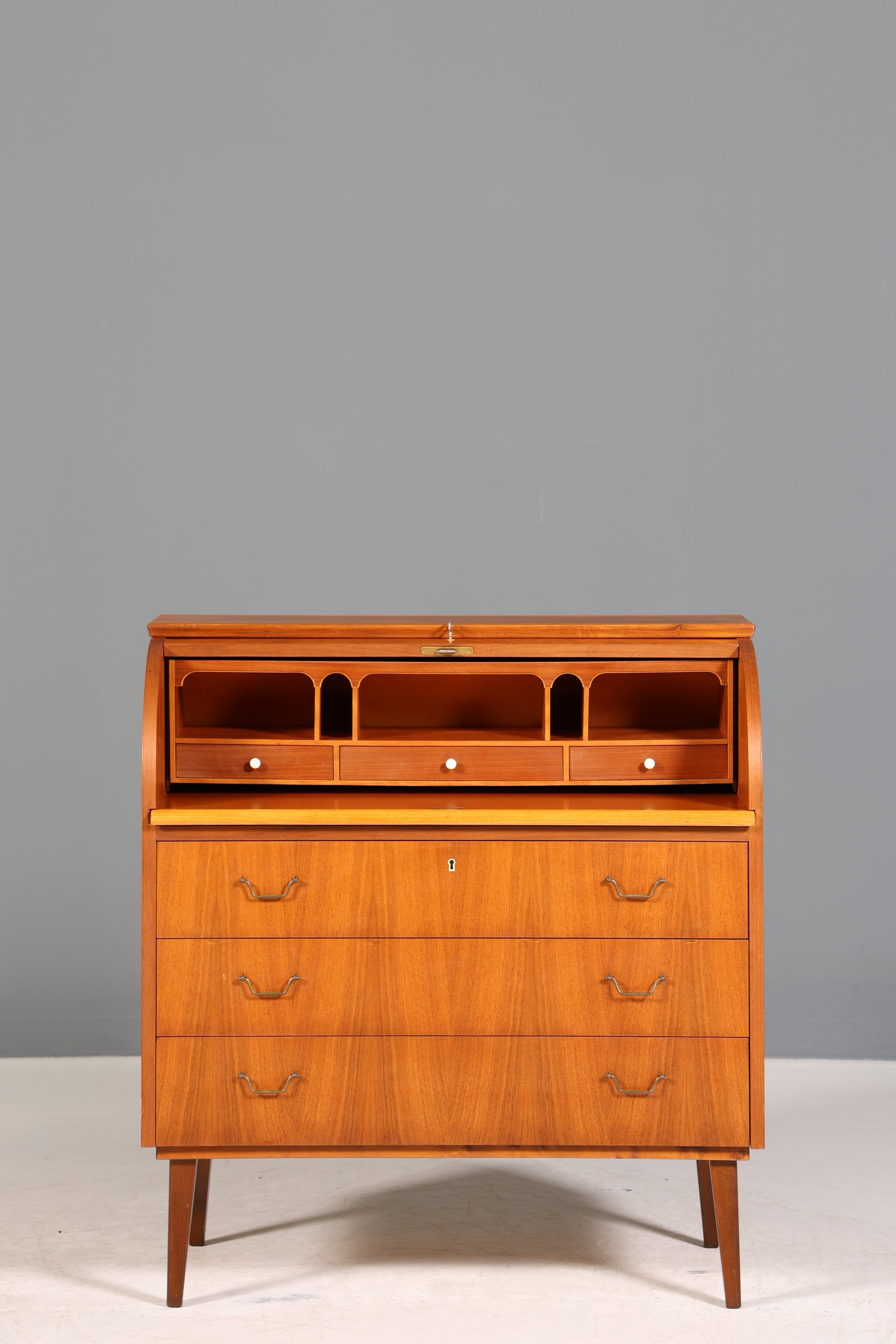 Traumhafter Mid Century Rollladen Sekretär echt Holz Büro Schrank Vintage Schreibkommode