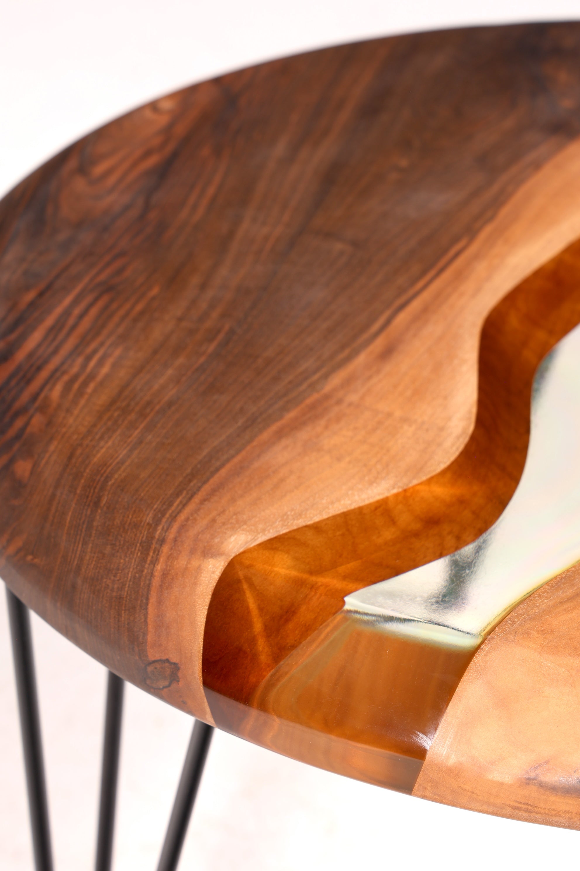 Unique epoxy resin coffee table walnut table side table green storage table