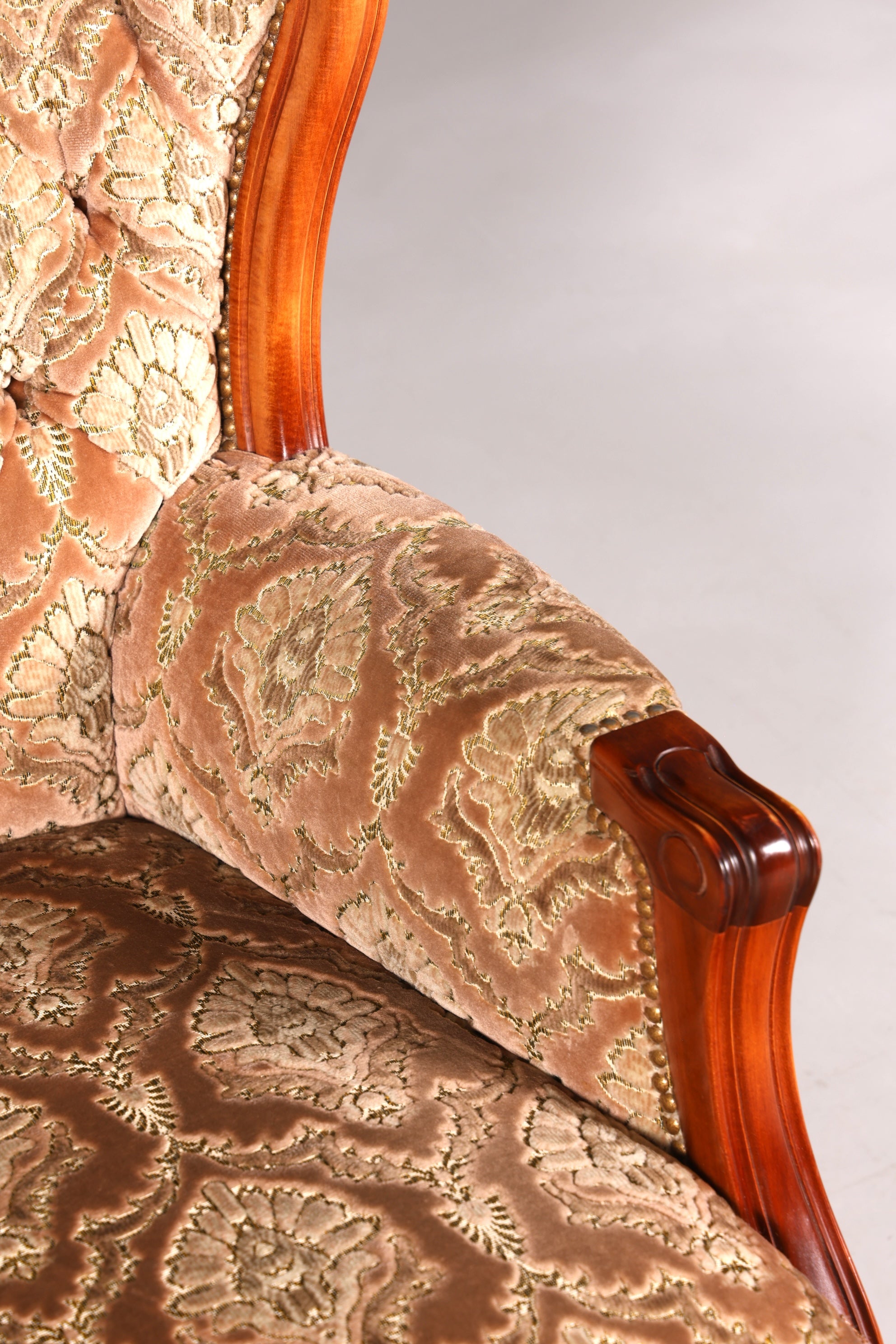 F901 Finish cm Edler Chippendale Armlehnsessel Barock Stil Sessel Armchair Samt Stoff Sessel