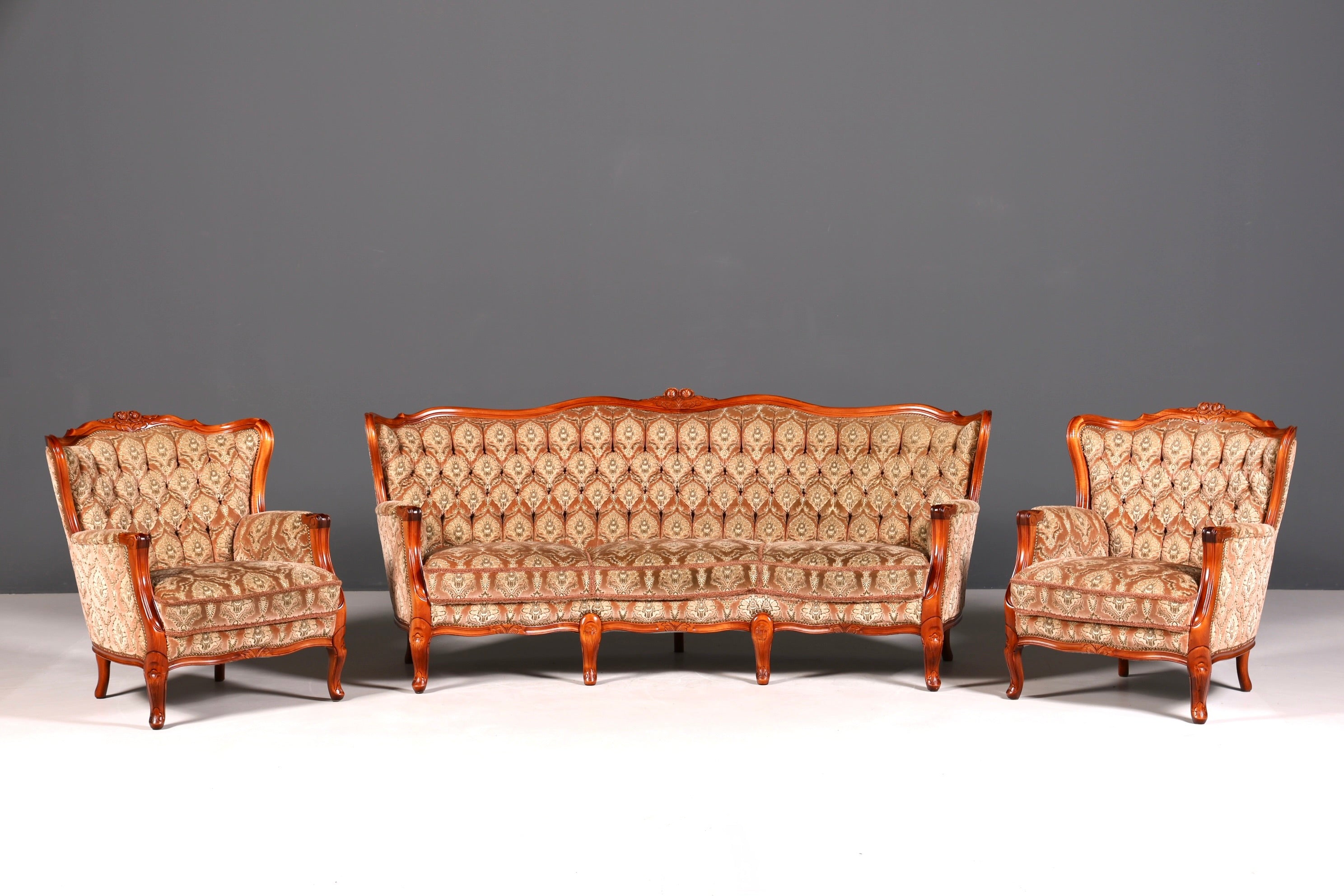 F900 Finish cm Edler Chippendale Armlehnsessel Barock Stil Sessel Armchair Samt Stoff Sessel