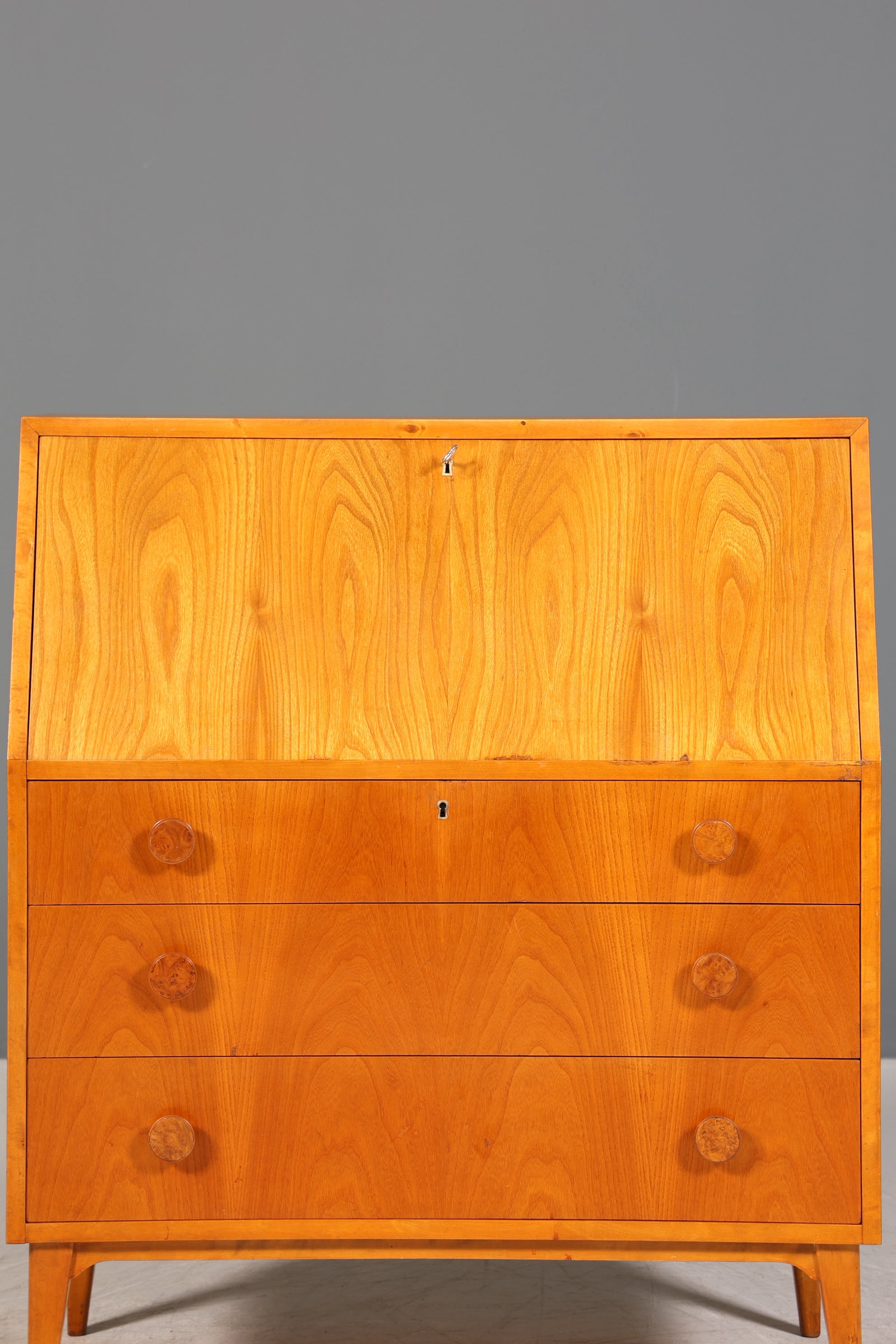Schlichter Mid Century Sekretär Vintage Schreibmöbel echt Holz Kommode Office Secretary