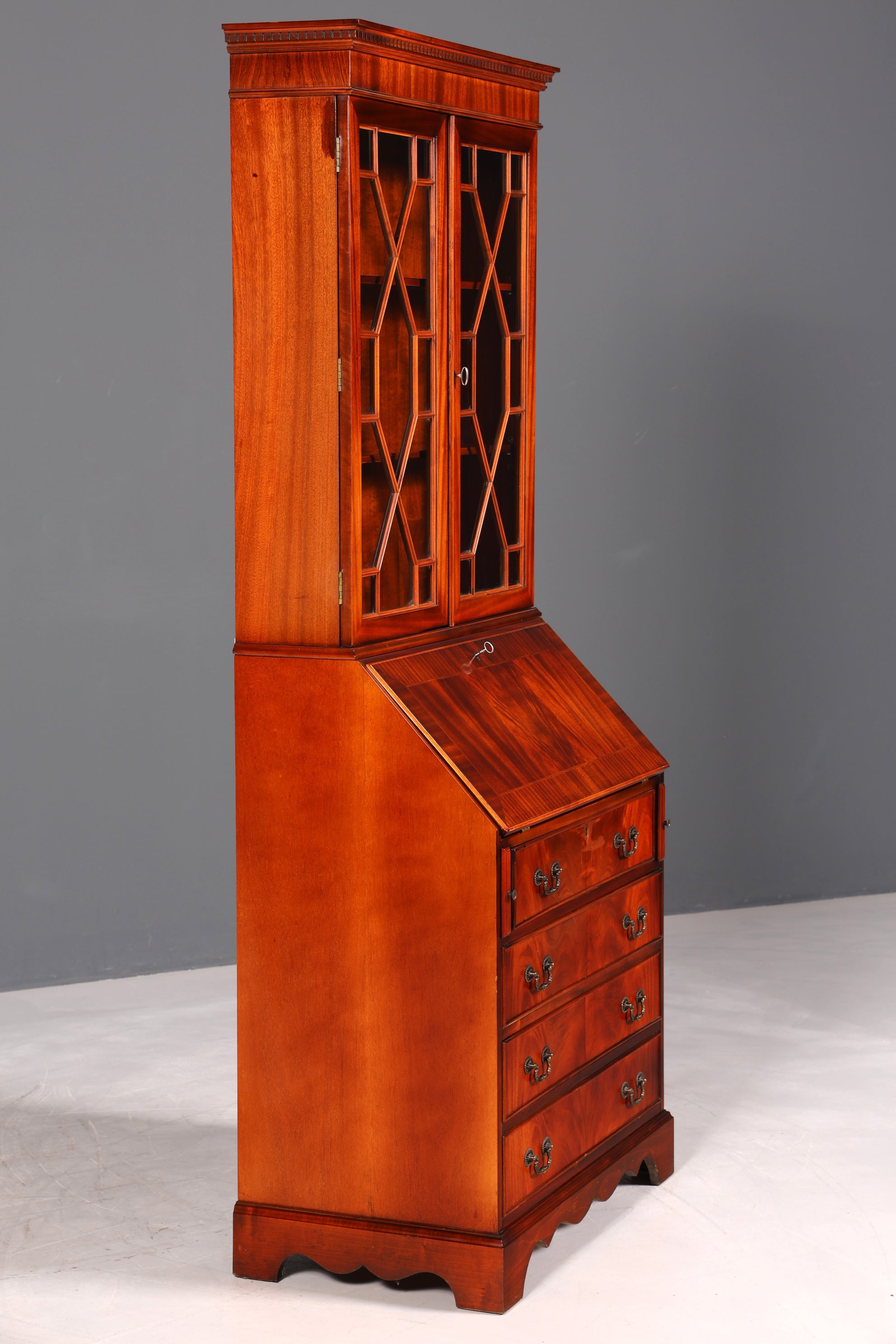 Wunderschöner Englischer Sekretär Büro Aufsatzsekretär Antik 60S Vitrinen Schrank UK