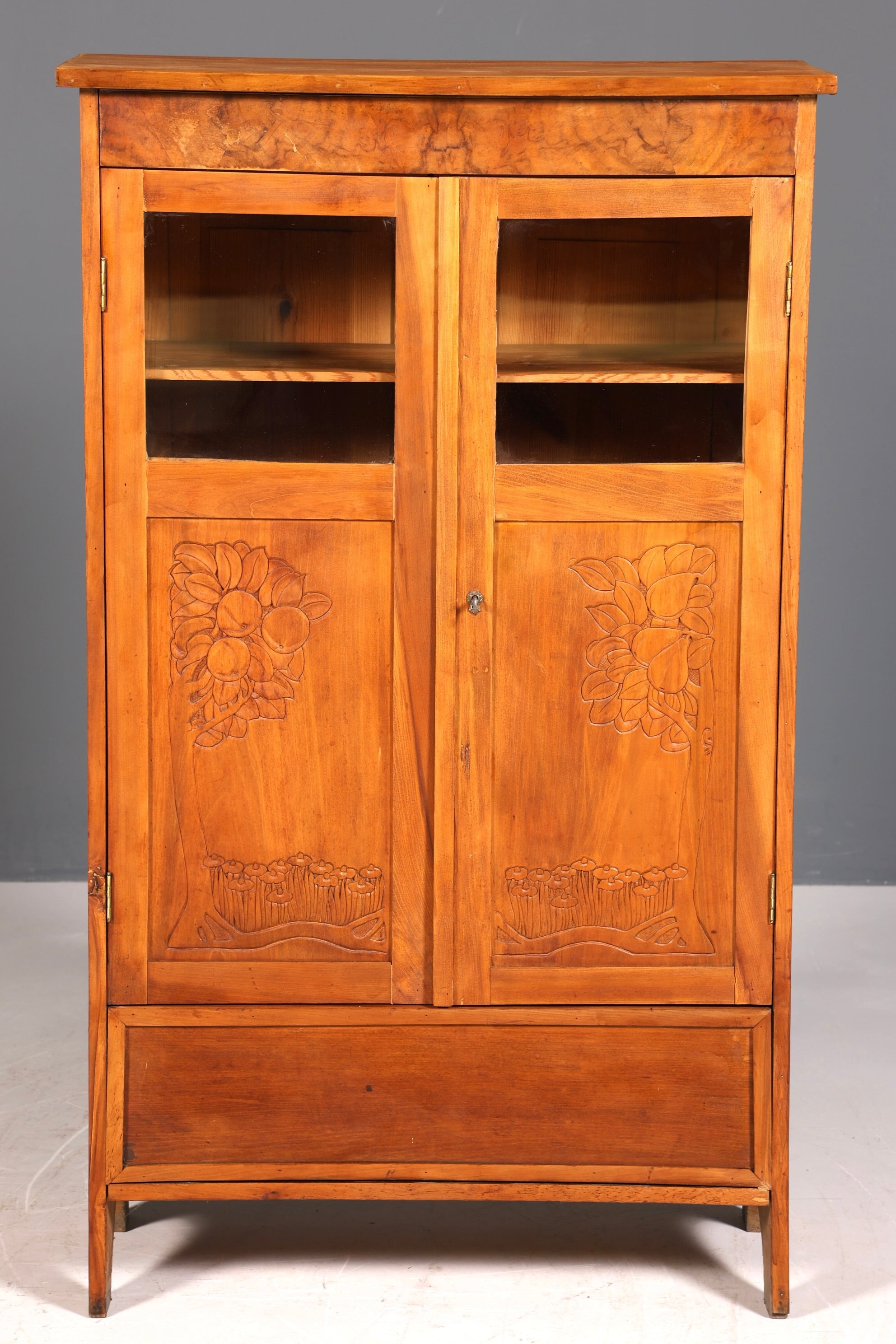 F942 Finish Traumhafte Jugendstil Vitrine Antike Holz Bücherschrank Eiche Antik Schrank Geschirrschrank