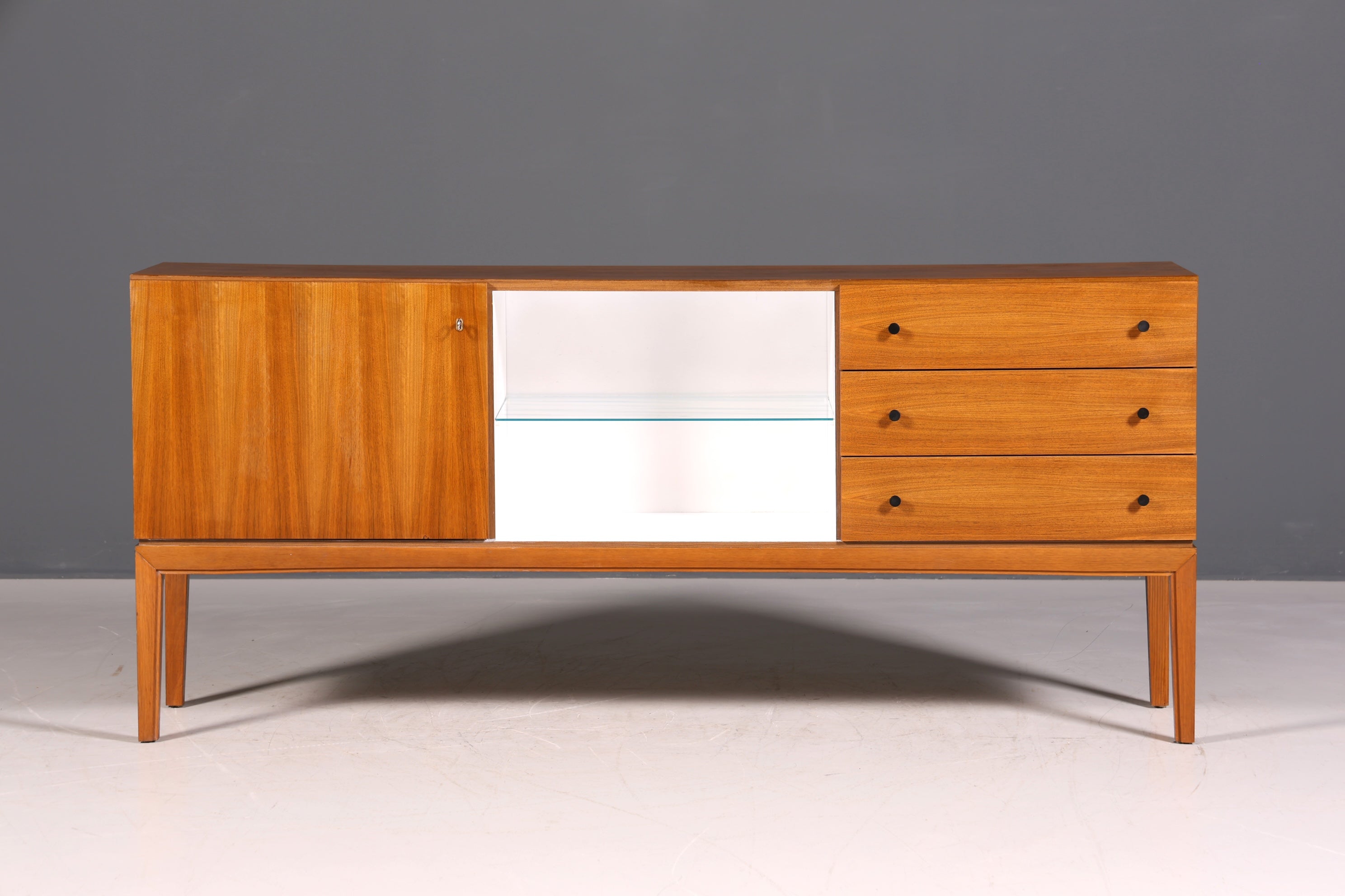 F969 Finish cm Schlichtes Mid Century Sideboard Vintage TV Kommode 60s Schrank Longboard Retro Lowboard