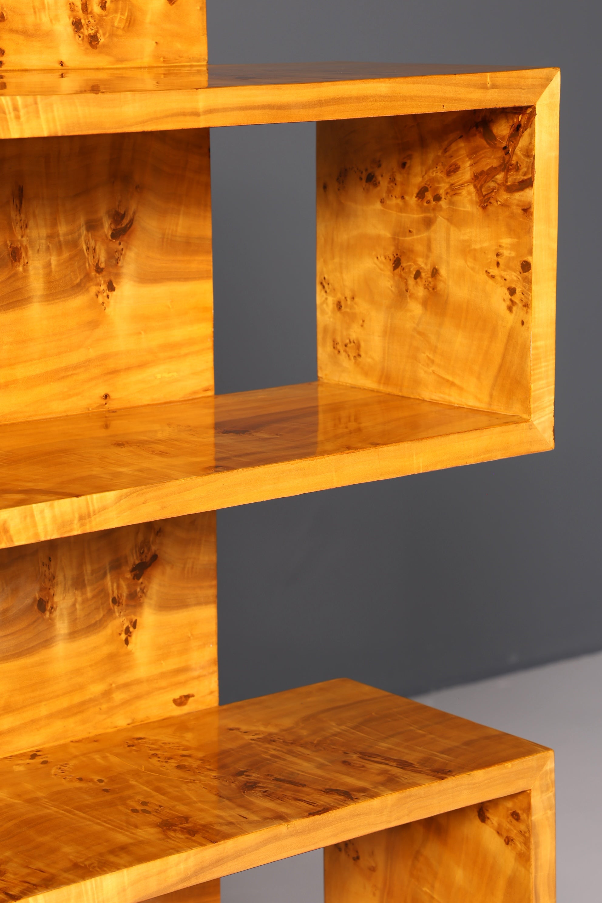 Dreamlike Art Deco style birch bookcase, luxury furniture, cult cabinet shelf.