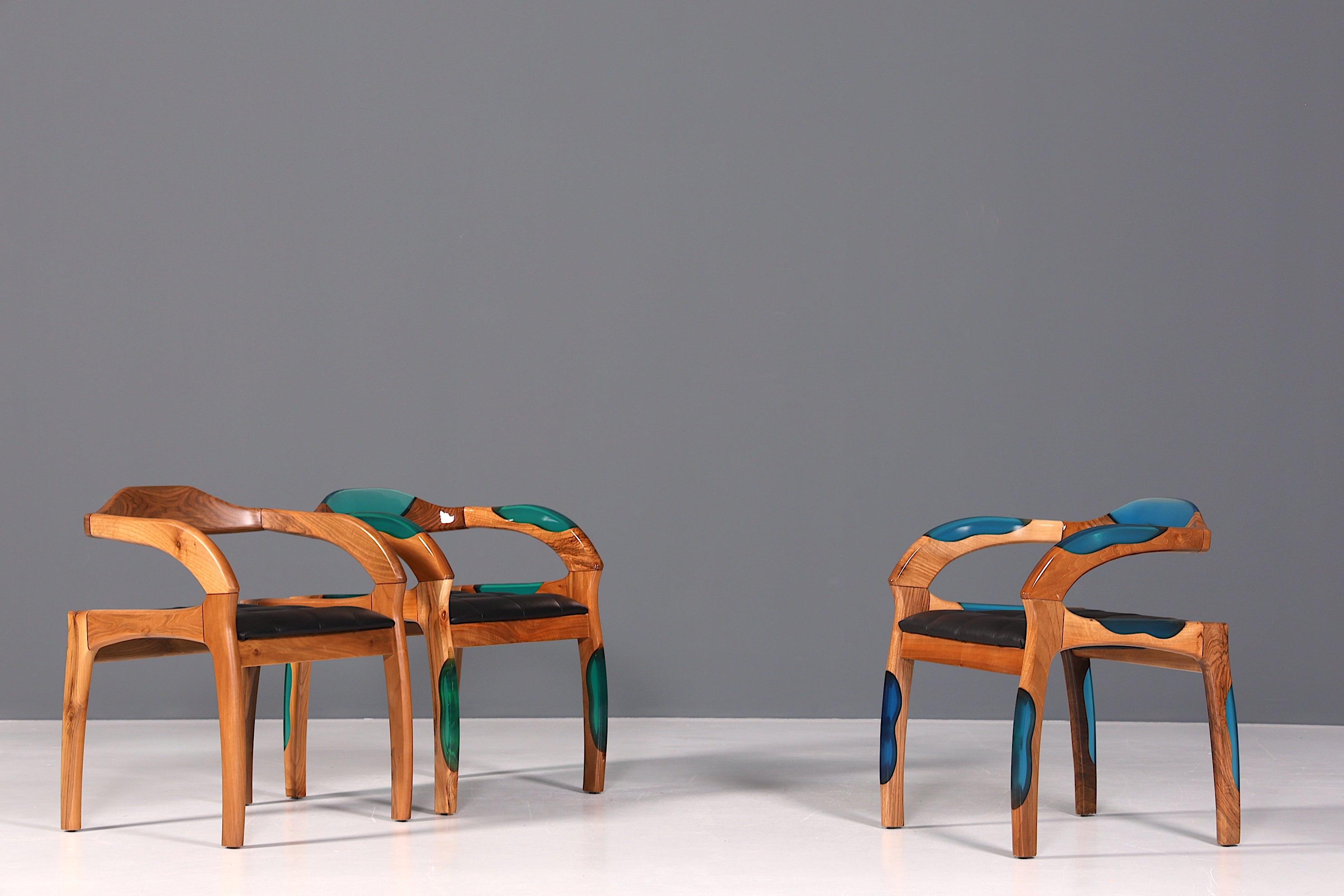 Epoxy Sessel "Arnson Plus Blue" Epoxidharz Armlehnsessel Massiv Nussbaum Sekretär Stuhl