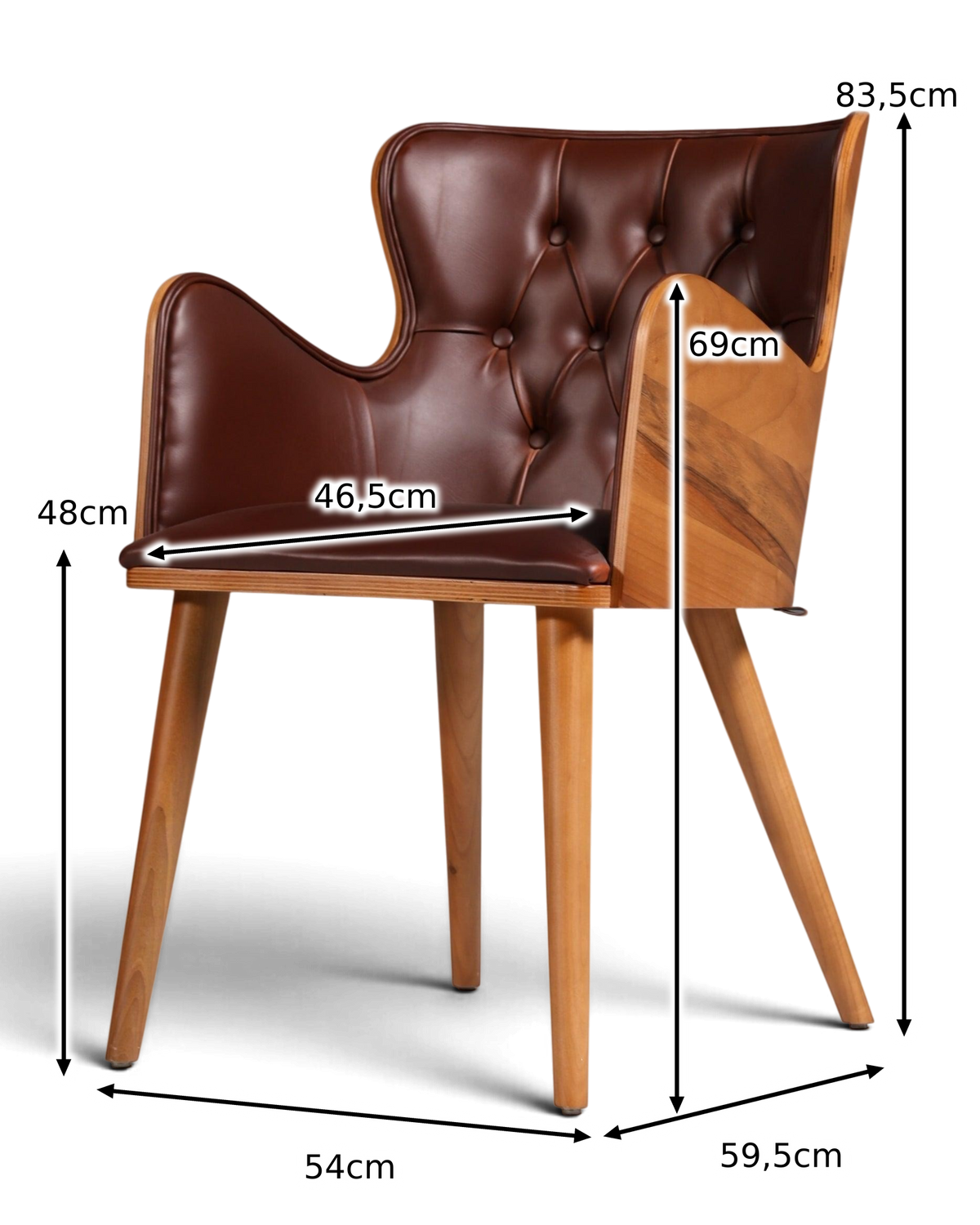 Prachtige Chesterfield stijl stoel "León Brown" Armleuningstoel Notenhout Eetkamerstoel secretaresse stoel