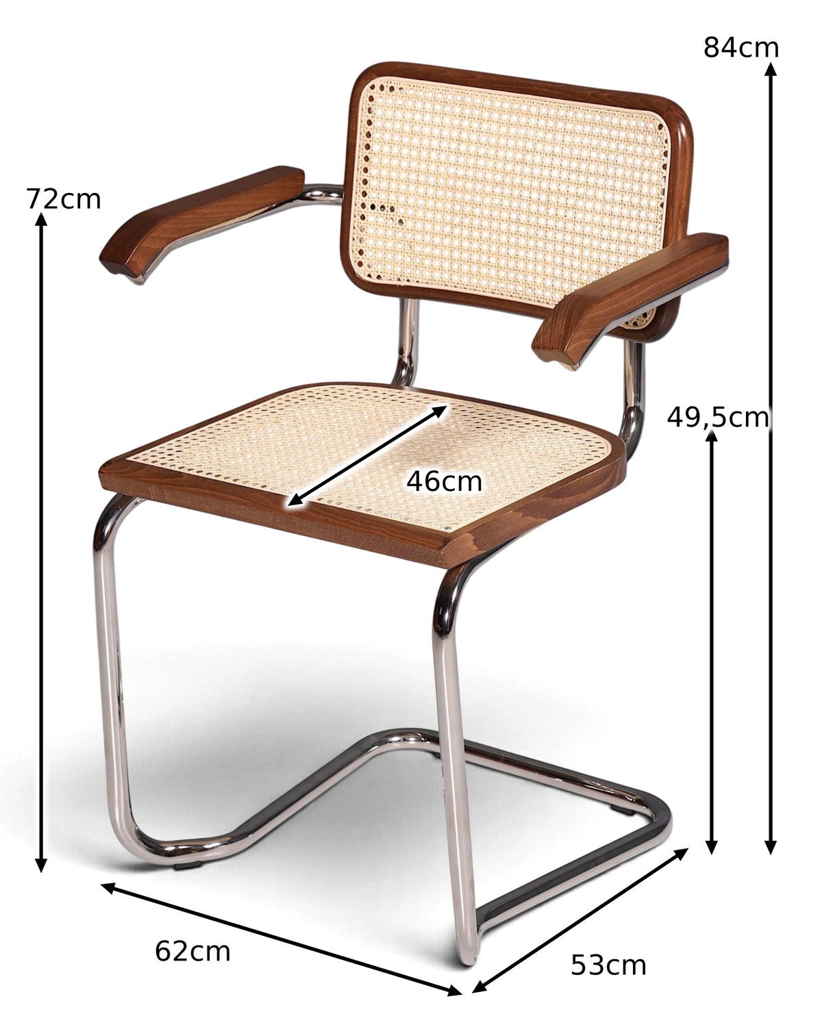 Milano Armchair Brown – Cane & Chrome Frame | Made in Italy