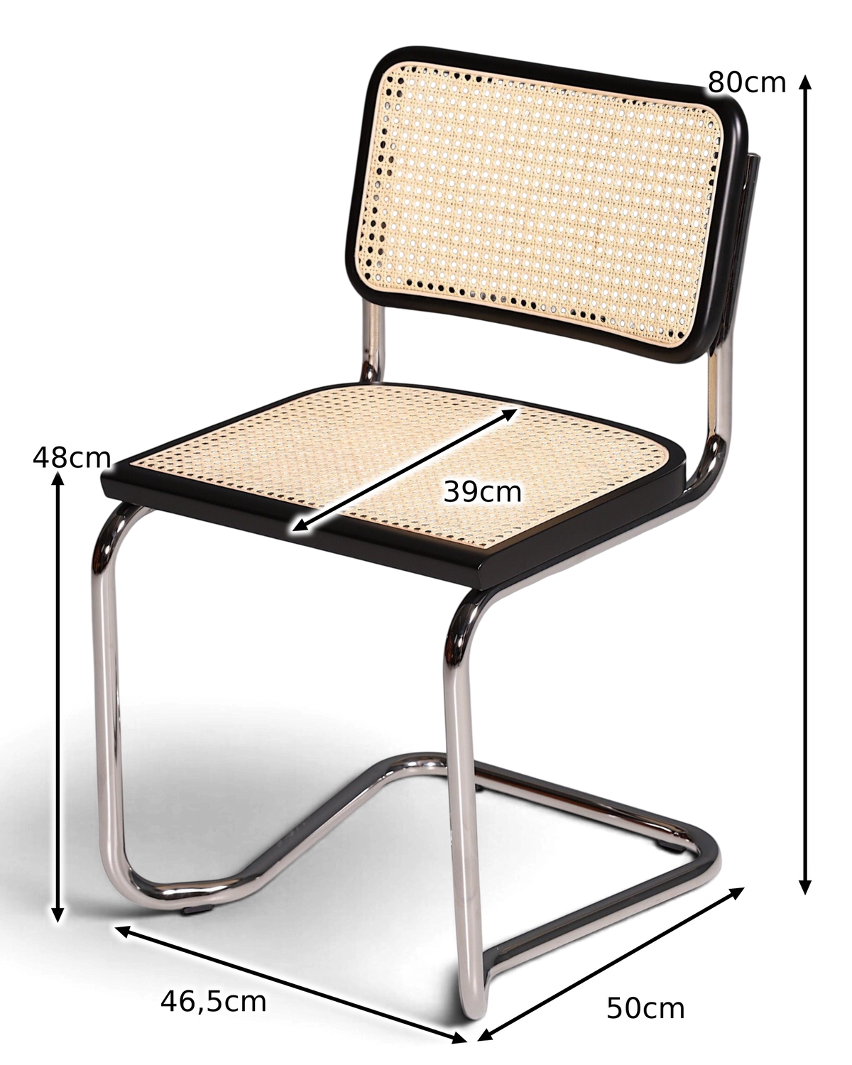 Milano Freischwinger Zwart – Weens vlechtwerk & chroomframe | Made in Italy