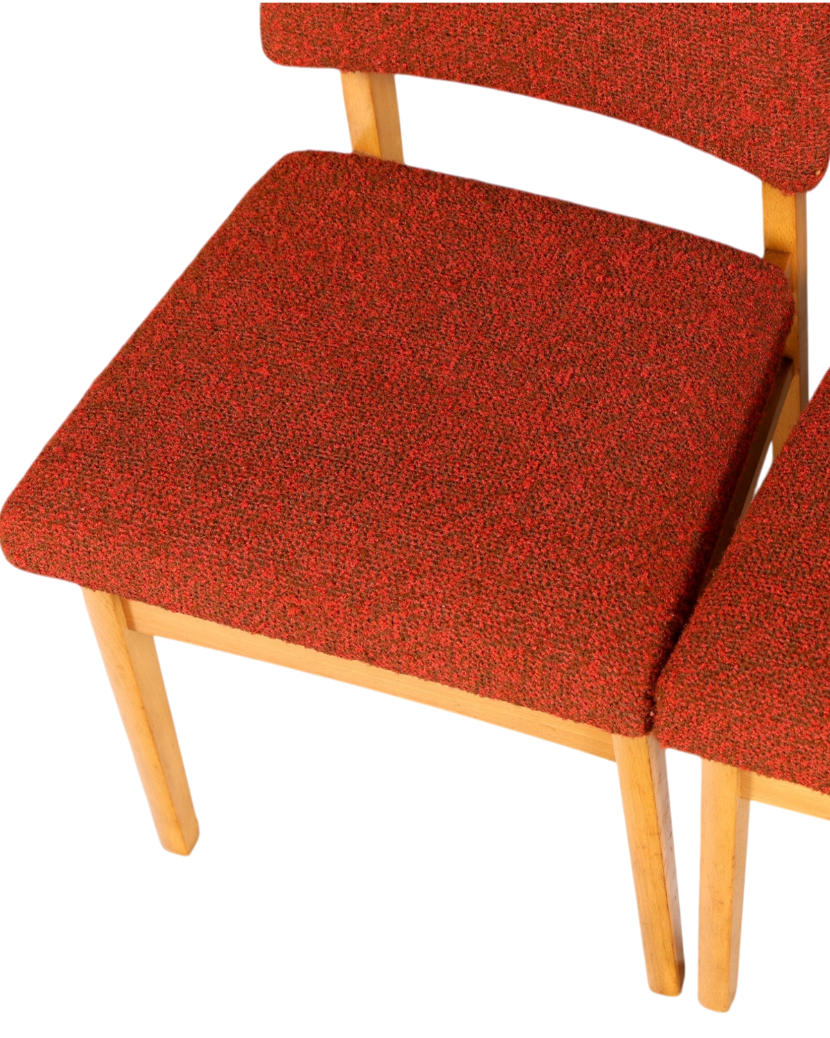 Hauptstadt Möblerei Mid Century Esszimmerstühle im 6er-Set mit rotem Strukturstoff und hellem Holzgestell
