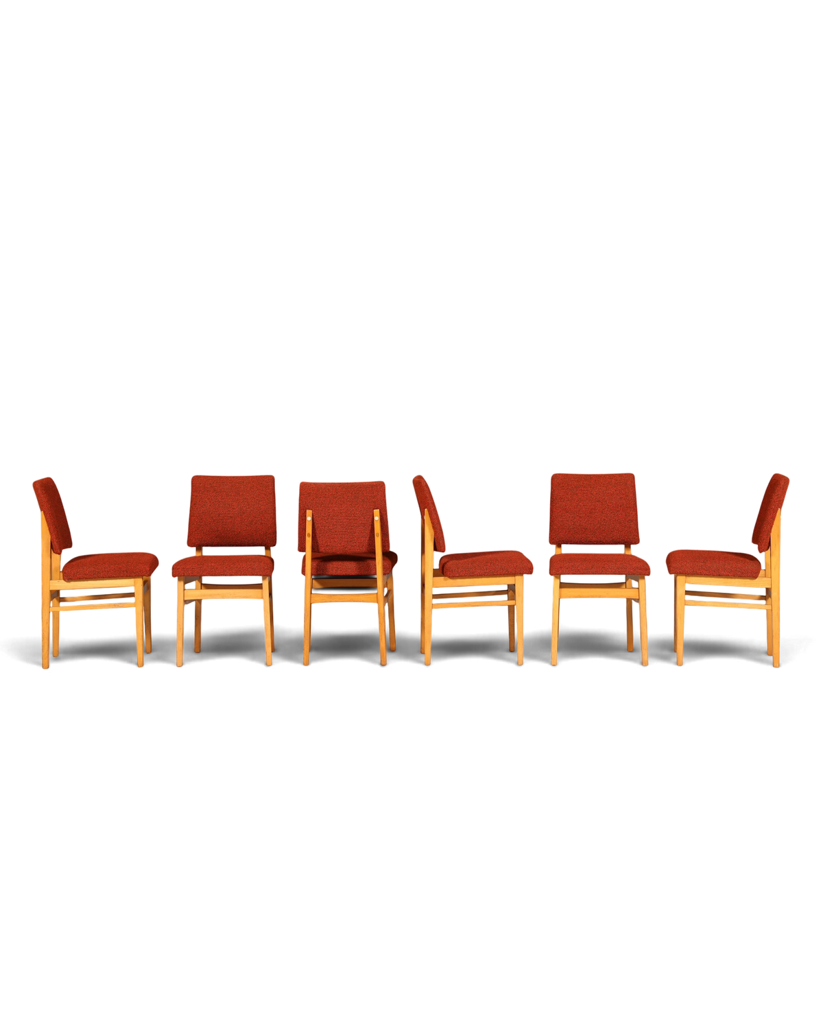 Hauptstadt Möblerei 6er-Set Mid-Century Esszimmerstühle mit Holzgestell und rotem Polster im Vintage-Stil