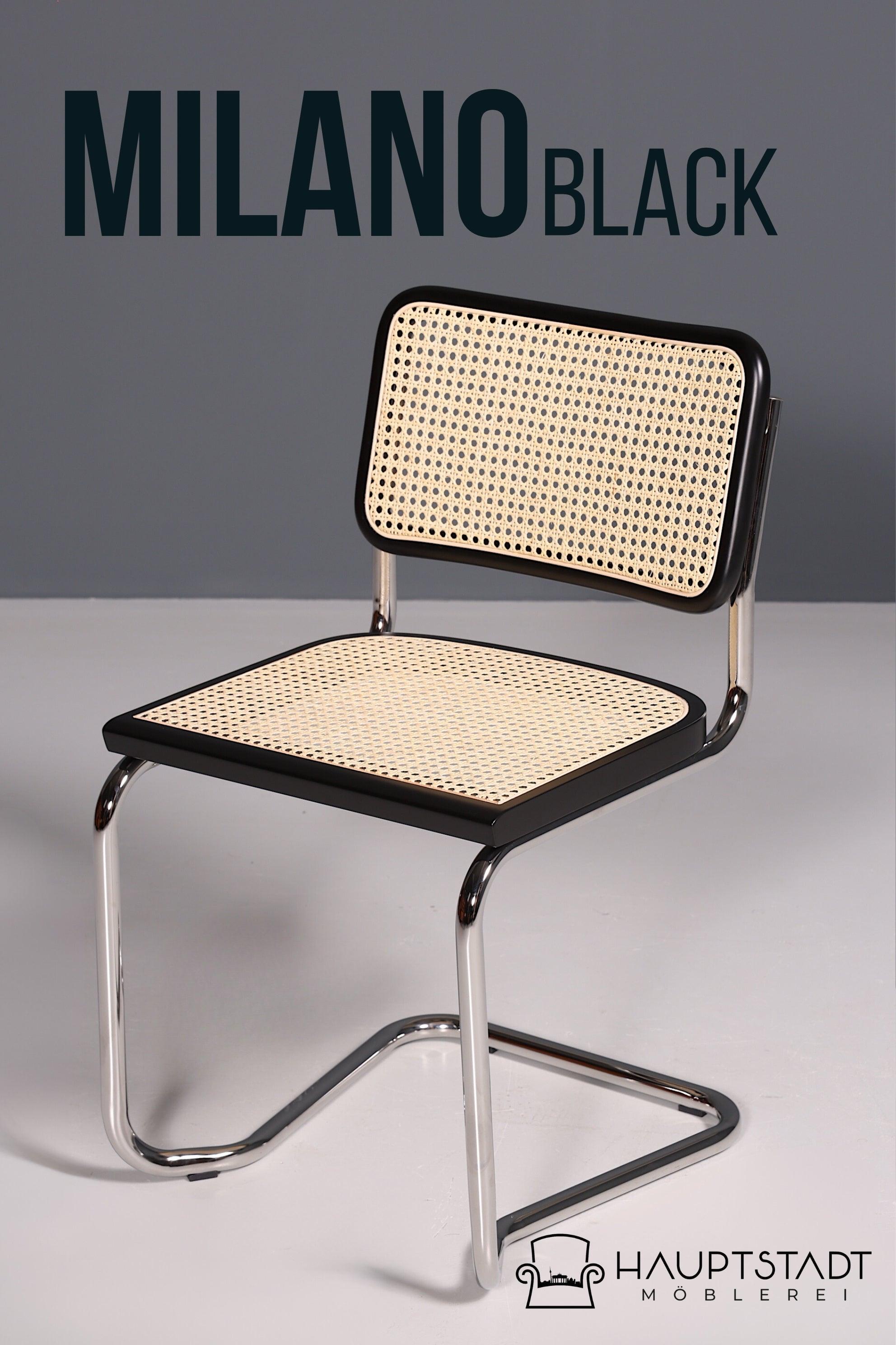 Korbgeflecht Freischwinger Stuhl "Milano" Made in Italy Schwarz Wippstuhl Esszimmer Stuhl Küchenstuhl