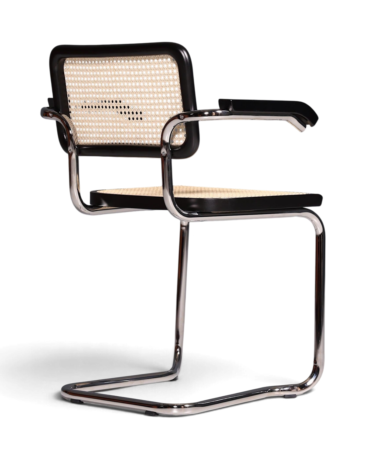 Korbgeflecht Freischwinger Armlehnstuhl "Milano" Made in Italy Schwarz Esszimmer Stuhl Wippstuhl Küchenstuhl
