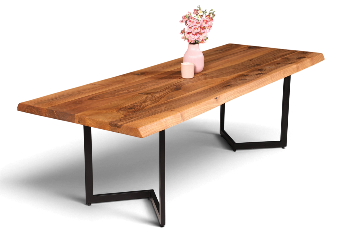 Edler Nussbaum Tisch 260cm-97cm Esszimmer Tisch Baumkanten Platte massiv Holz Küchentisch