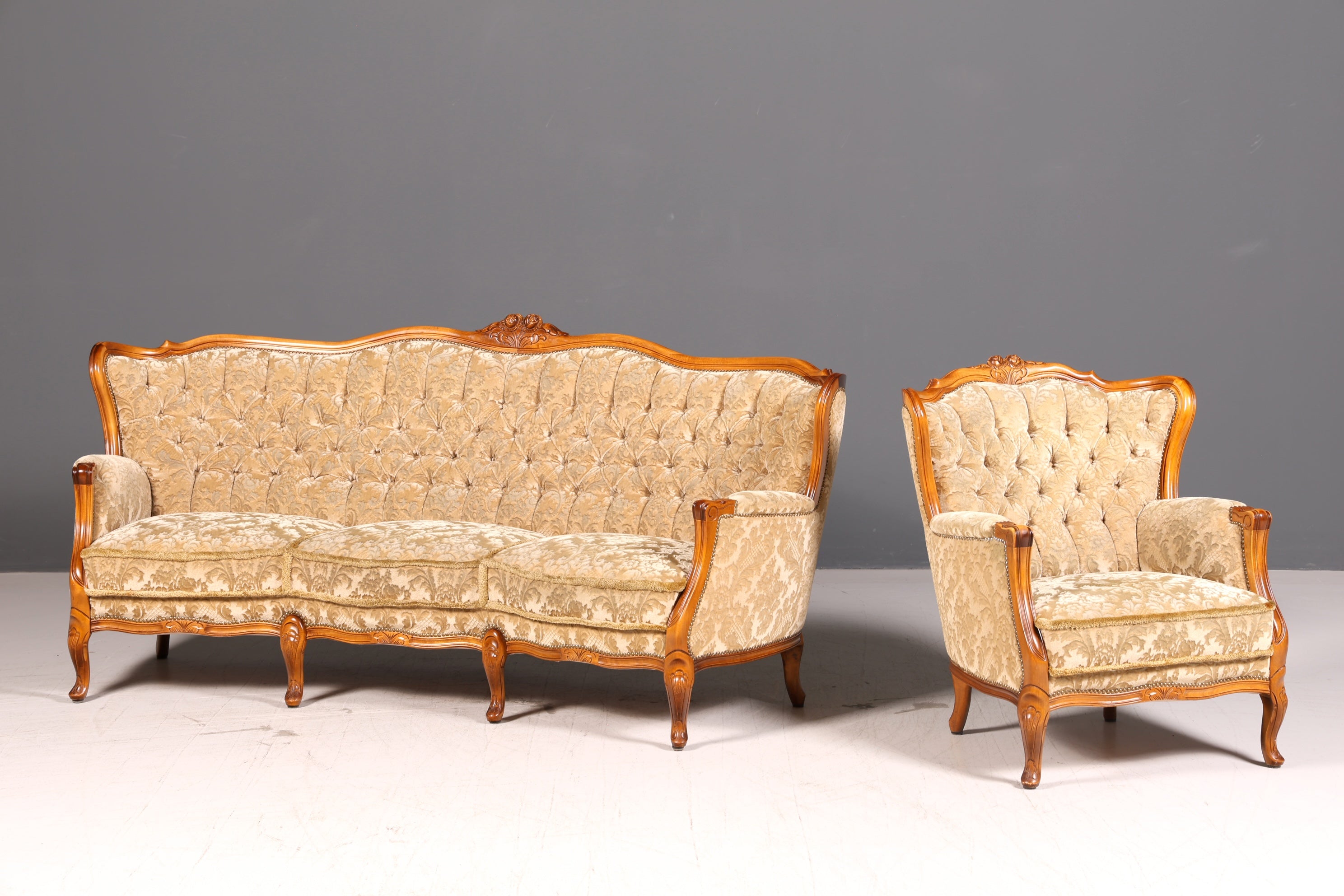 Wunderschönes Chippendale Sofa Barock Stil Couch Samt Stoff 3 Sitzer Antik Vintage