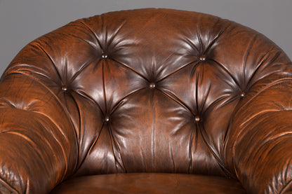 Wunderschöner Chesterfield Sessel mit Hocker Echtleder braun Ledersessel Englisch Vintage