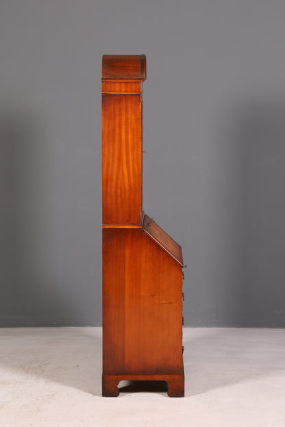 Prachtige Engelse secretaire met opzetkast, secretaire, boekenkast, vitrine, mahonie, antiek, kantoorschrijftafel, VK
