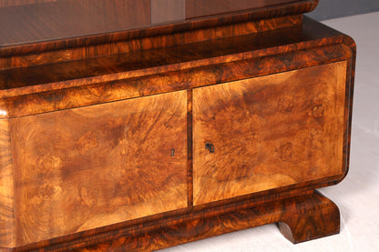 Edle Art Deco Vitrine Nussbaum Vitrine massiv Holz Antik Schrank Regal Vitrinenschrank