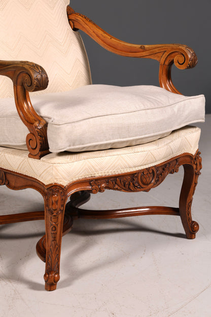 Elegante Louis-Philippe-fauteuil met armleuningen uit de Gründerzeit, antieke fauteuil, gestoffeerde fauteuil, 1 van 2