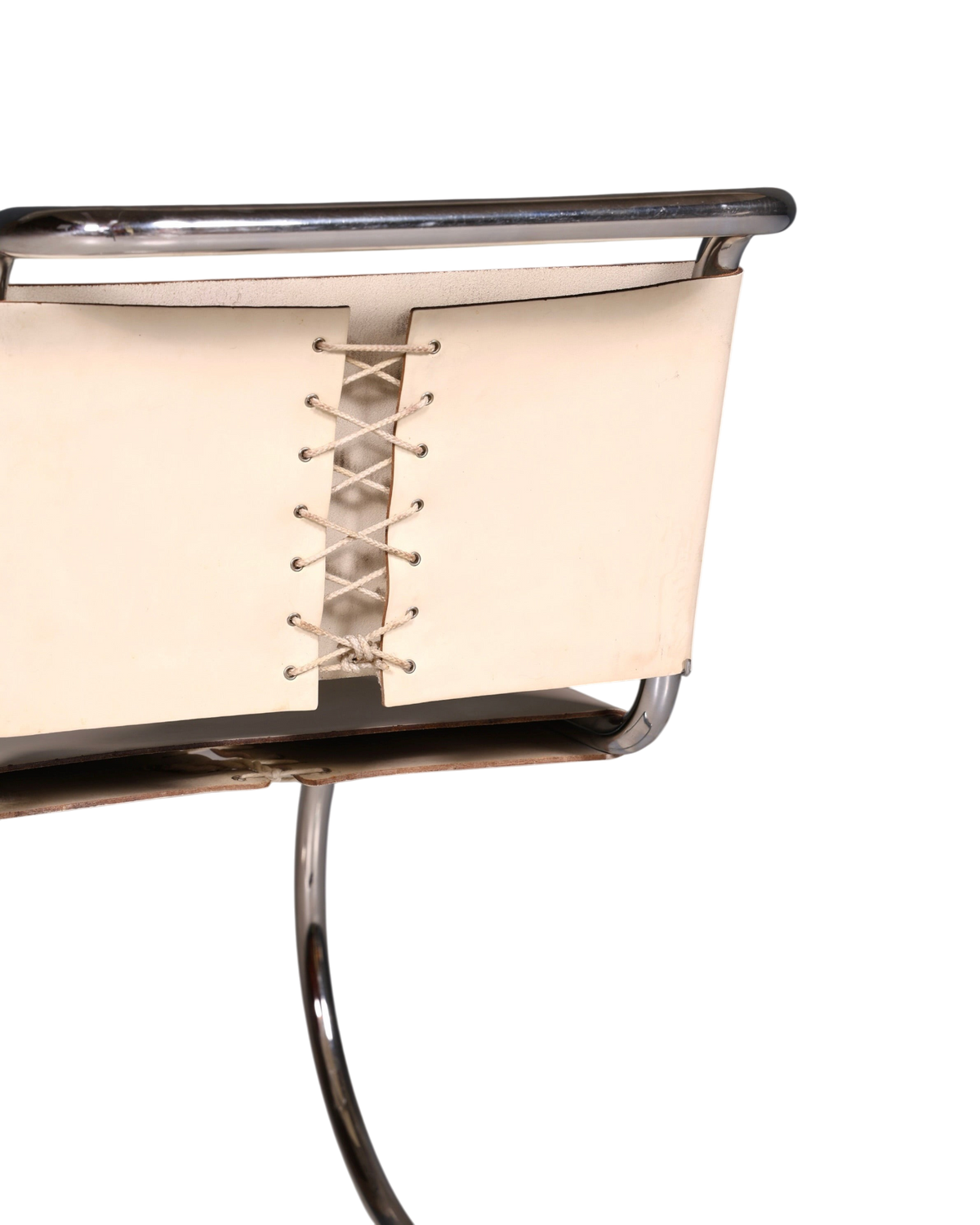 Stijlvolle originele Knoll International sledestoel MR Chair van Mies van der Rohe, chroom, wit leer, Bauhaus, bureaustoel, eetkamerstoel, 1 van 2