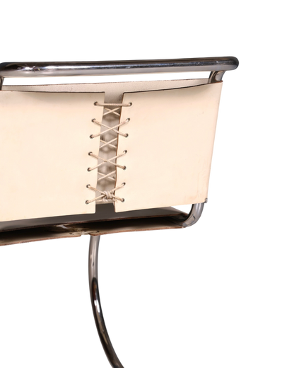 Stijlvolle originele Knoll International sledestoel MR Chair van Mies van der Rohe, chroom, wit leer, Bauhaus, bureaustoel, eetkamerstoel, 1 van 2