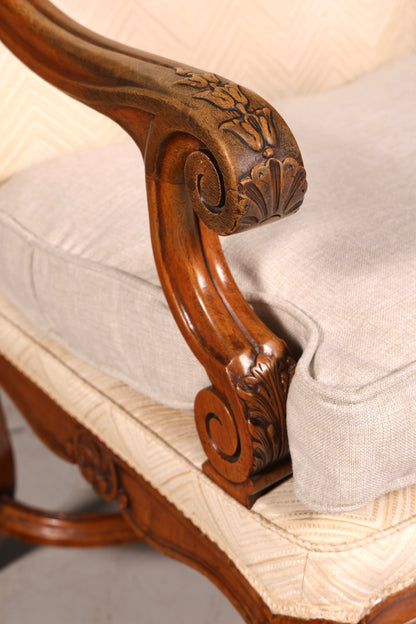 Elegante Louis-Philippe-fauteuil met armleuningen uit de Gründerzeit, antieke fauteuil, gestoffeerde fauteuil, 1 van 2