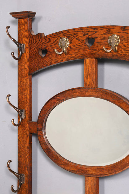 Traumhafte Jugendstil Garderobe Flurgarderobe Eiche Antik Garderobenständer mit Spiegel Dielenmöbel Wandgarderobe