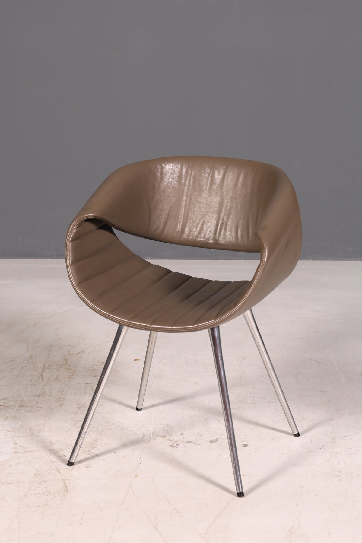 Stijlvolle set van 4 Züco Little Perillo-designfauteuils, leren fauteuils van echt leer, armstoelen, chroom, modern