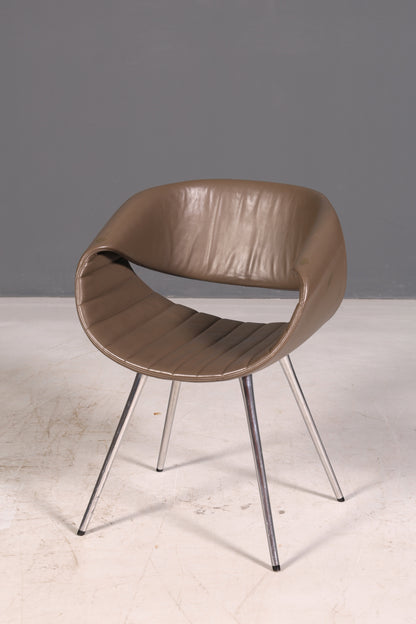 Stijlvolle set van 4 Züco Little Perillo-designfauteuils, leren fauteuils van echt leer, armstoelen, chroom, modern
