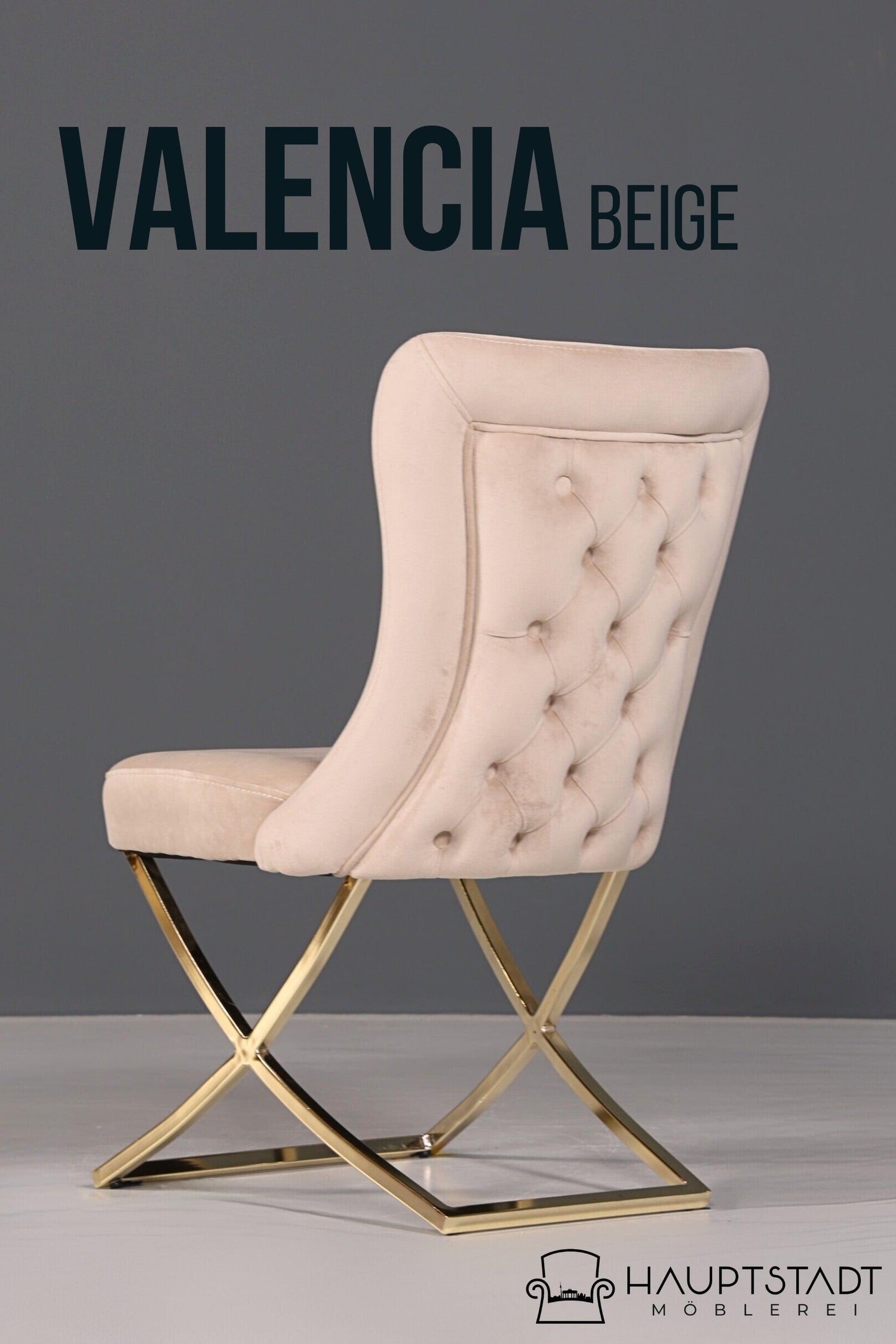 Edler Chesterfield Esszimmerstuhl "Valencia" in Beige Gold