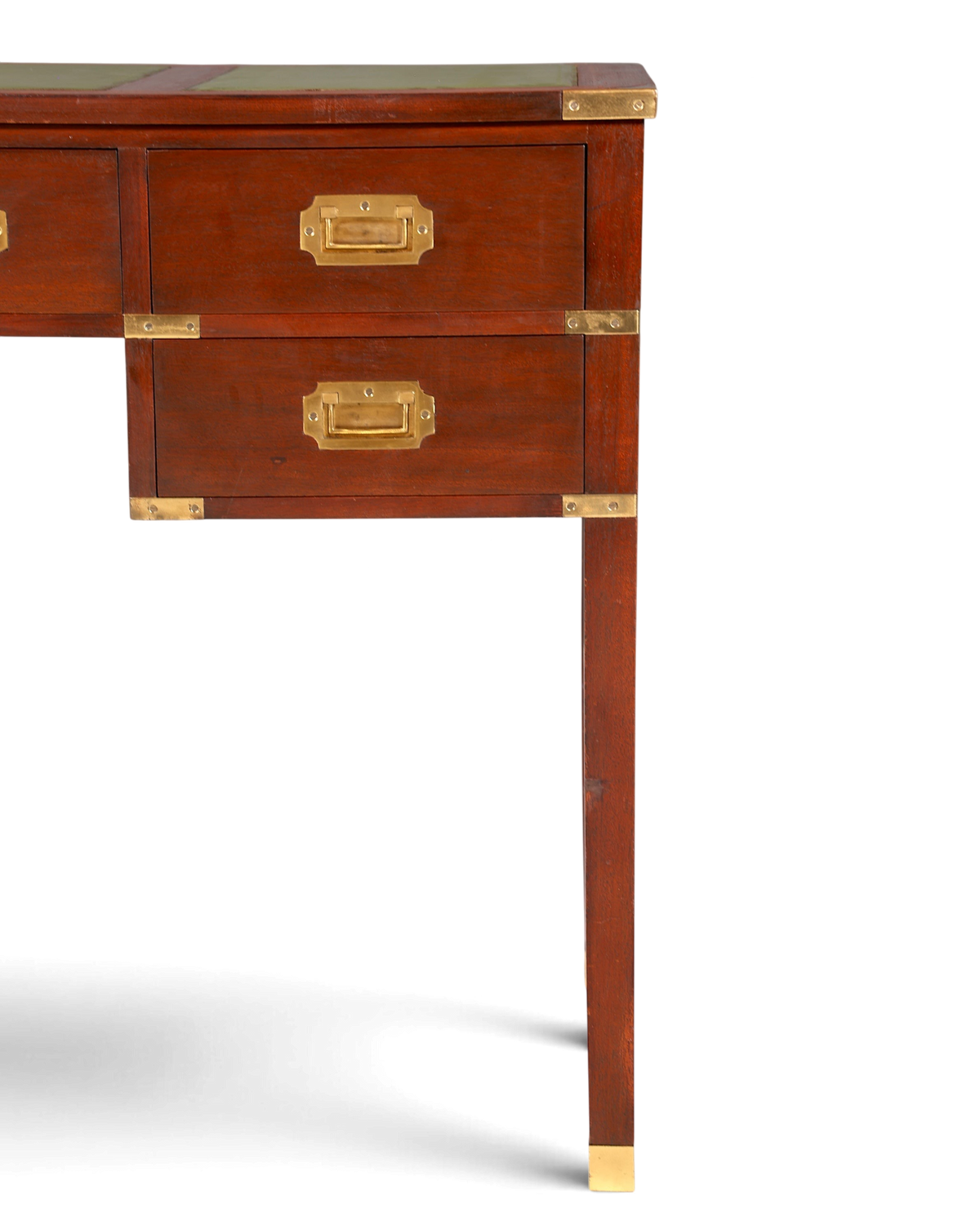 F945 Finish Edler Maritimer Schreibtisch Englischer Military Chest Bürotisch Office Table mit echt Lederauflage