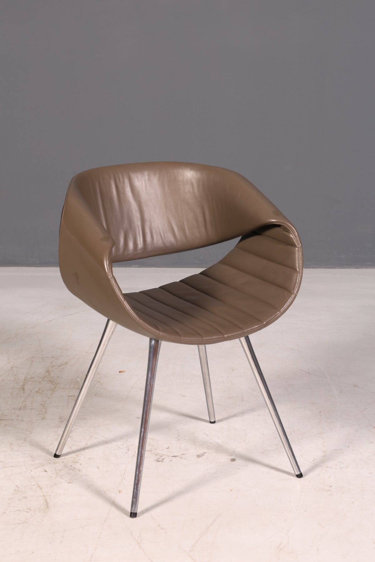 Stijlvolle set van 4 Züco Little Perillo-designfauteuils, leren fauteuils van echt leer, armstoelen, chroom, modern