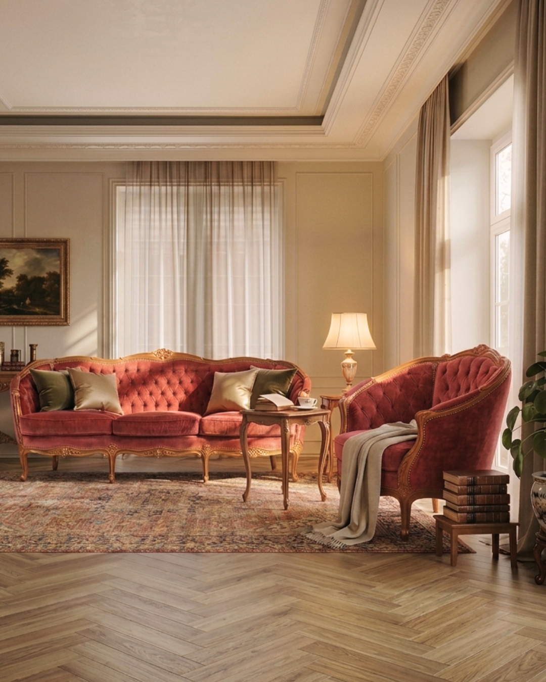 Wunderschönes Chippendale Sofa Barock Stil Couch Samt Stoff 3 Sitzer Canapé