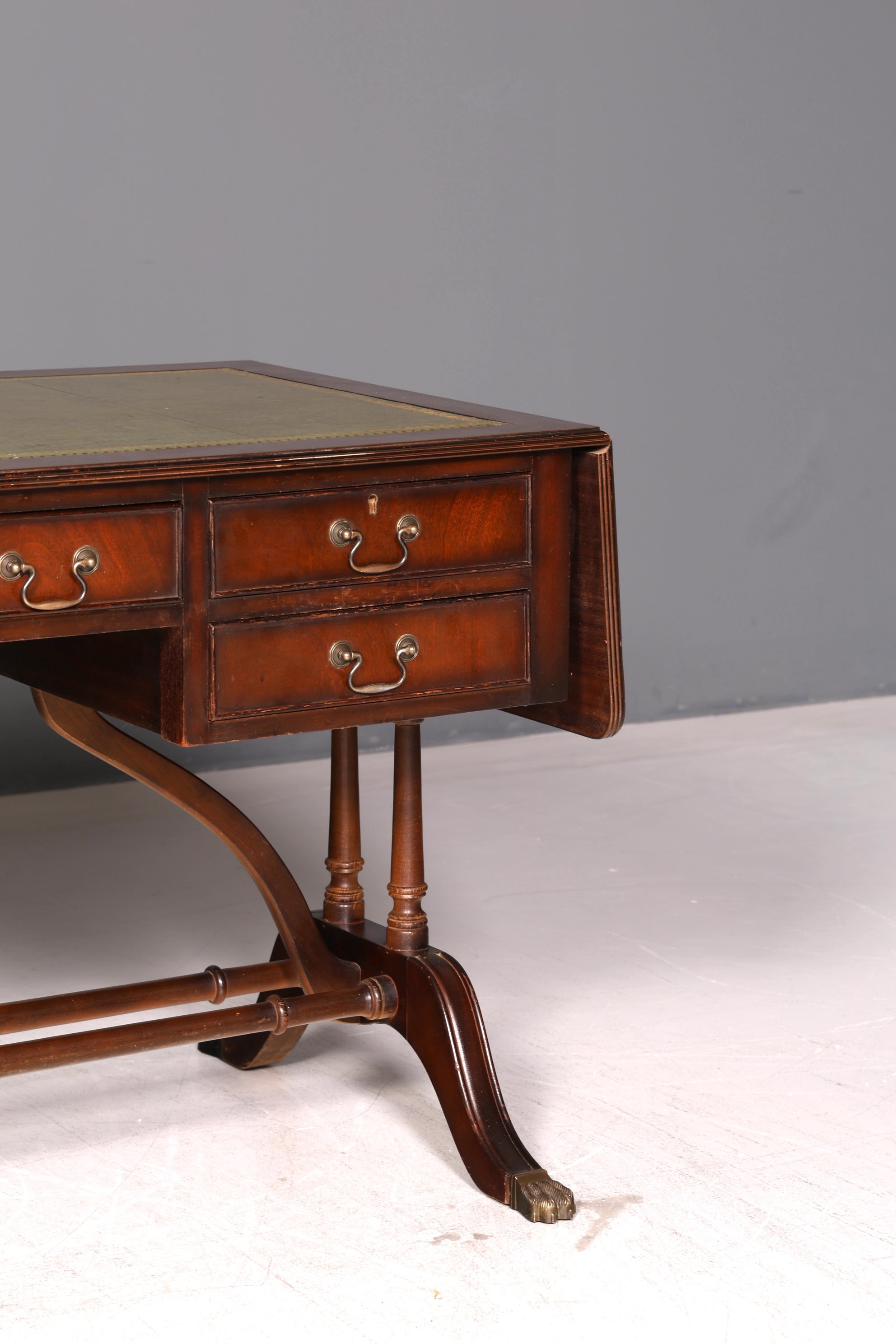Wunderschöner Englischer Schreibtisch Regency Klappschreibtisch Echt Lederauflage Mahagoni 60s Bürotisch