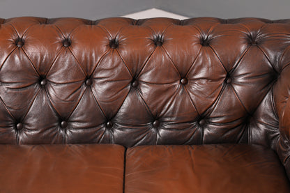 Edles Original Chesterfield Sofa Ecksofa mit Hocker Echt Leder Englisch Eckcouch Leder Couch Antik Vintage