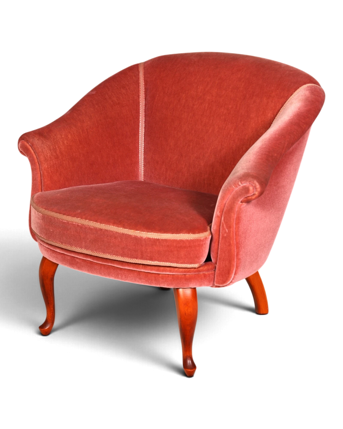 Beautiful Chippendale Armchair 1950s Upholstered Chair Dusty Rose Fabric Vintage Club Chair 1 of 2