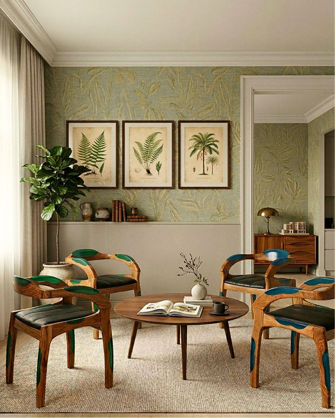 Epoxy Sessel "Arnson Plus Blue" Epoxidharz Armlehnsessel Massiv Nussbaum Sekretär Stuhl