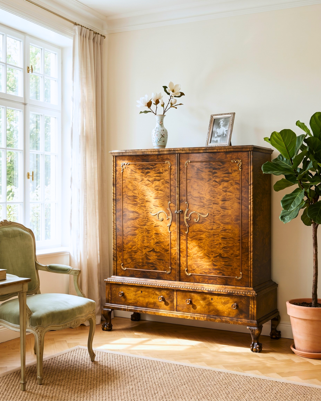 Traumhaftes Chippendale Schrank Barock Stil Highboard Vertiko Wäscheschrank Aktenschrank Antik 50s 60s