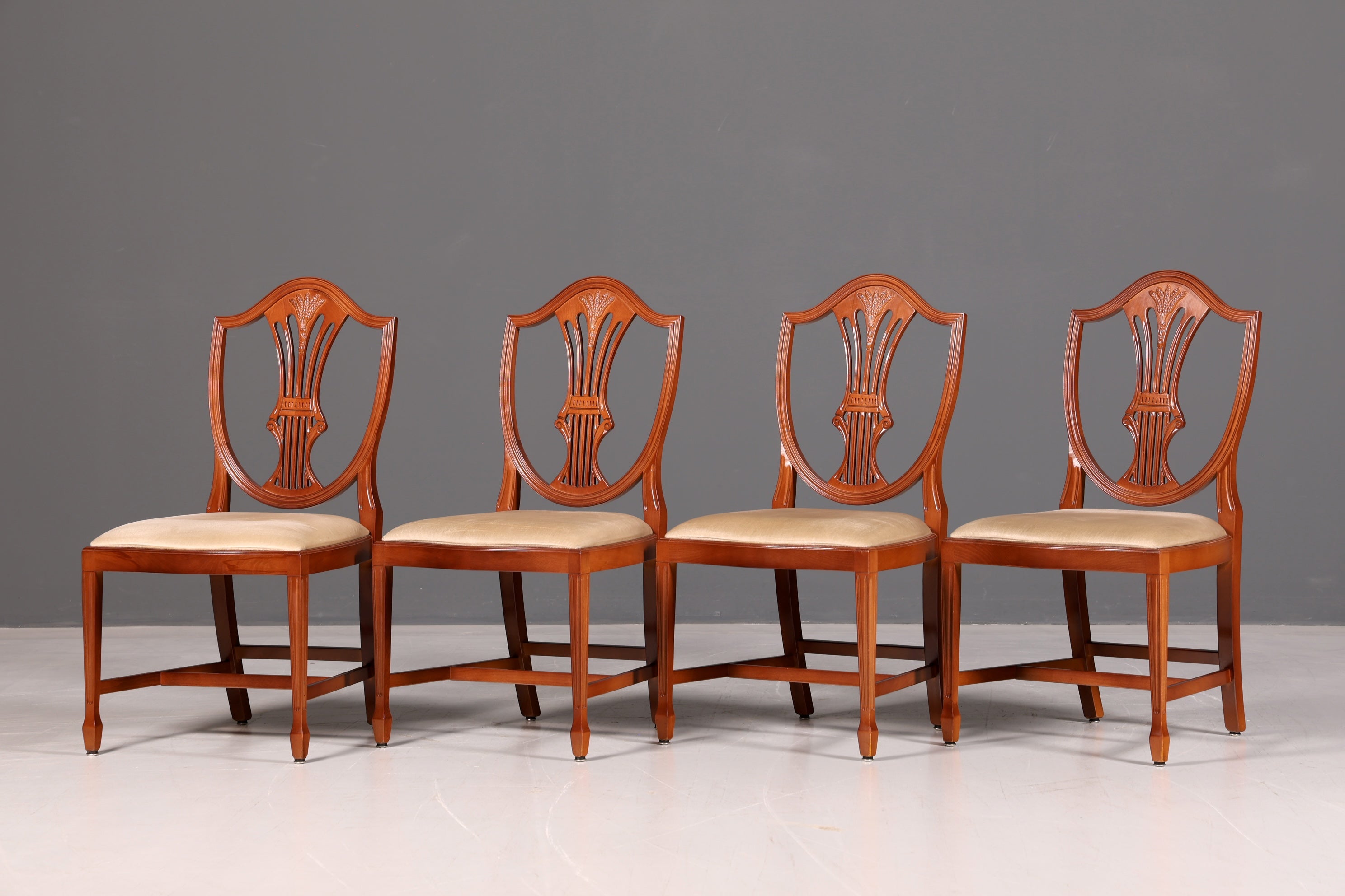 Edles 4x Englische Stühle Set Hepplewhite Stil Dining Chairs Antik Esszimmerstühle Küchenstühle Stuhlset Vintage
