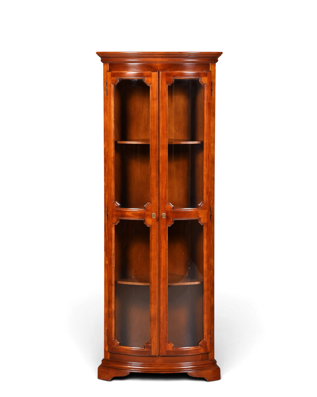 Hauptstadt Möblerei Original Selva Eckvitrine aus massivem Holz im antiken Stil mit Glasfront und Patina