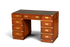 Hauptstadt Möblerei maritimer Schreibtisch im Military Chest Stil aus Massivholz mit grüner Lederauflage und Messing