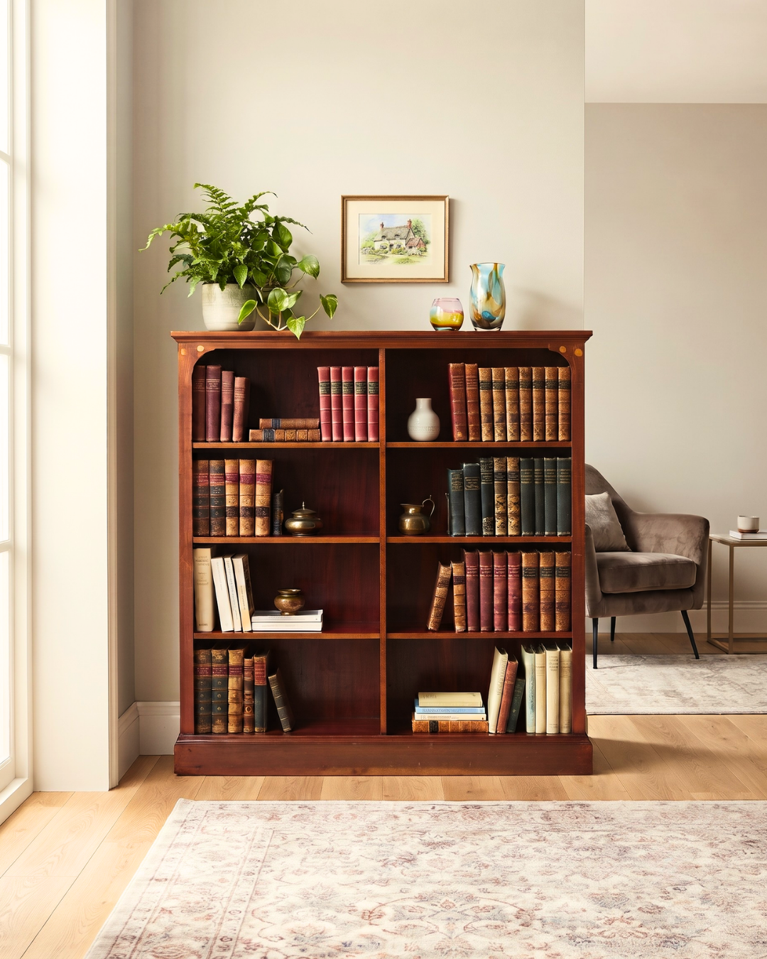 Beautiful English Bookshelf Antique Shelf Mahogany Bookshelf Book Storage 60s