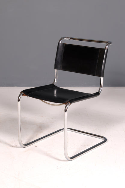 Edler Original Thonet Freischwinger Stuhl Chrom Leder Schwarz Bauhaus Designklassiker Kragstuhl Esszimmer Stuhl Vintage 2 von 2