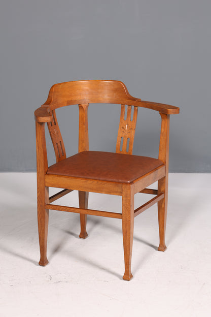 Wunderschöner Jugendstil Eckstuhl Armlehnstuhl Antik Eiche Holz Schreibtisch Stuhl Sekretär Stuhl