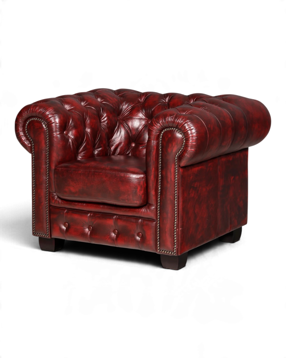 Edler Original Chesterfield Sessel Oxblood Echtleder Englischer Armlehnsessel Herrensessel Vintage