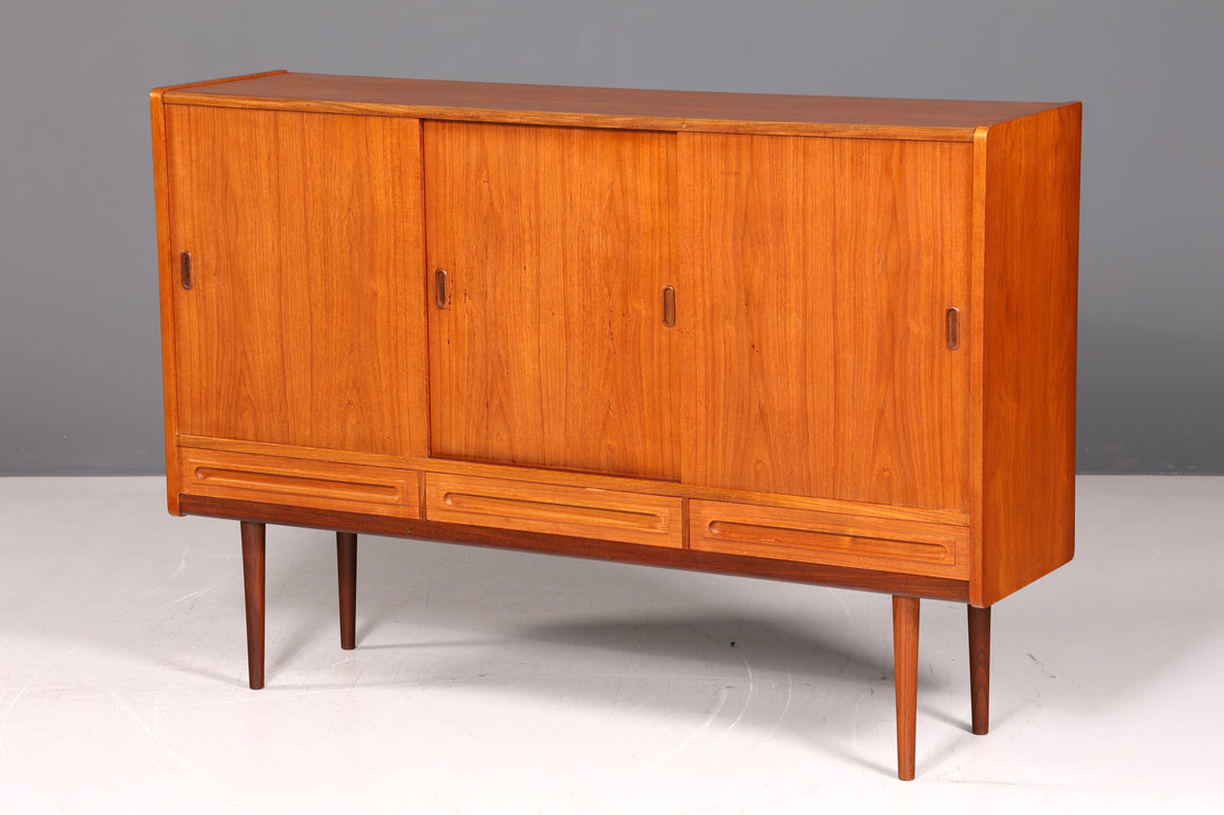Stilvolles Mid Century Highboard Teak Holz Danish Design Sideboard Schrank Vintage Kommode Skandinavisch